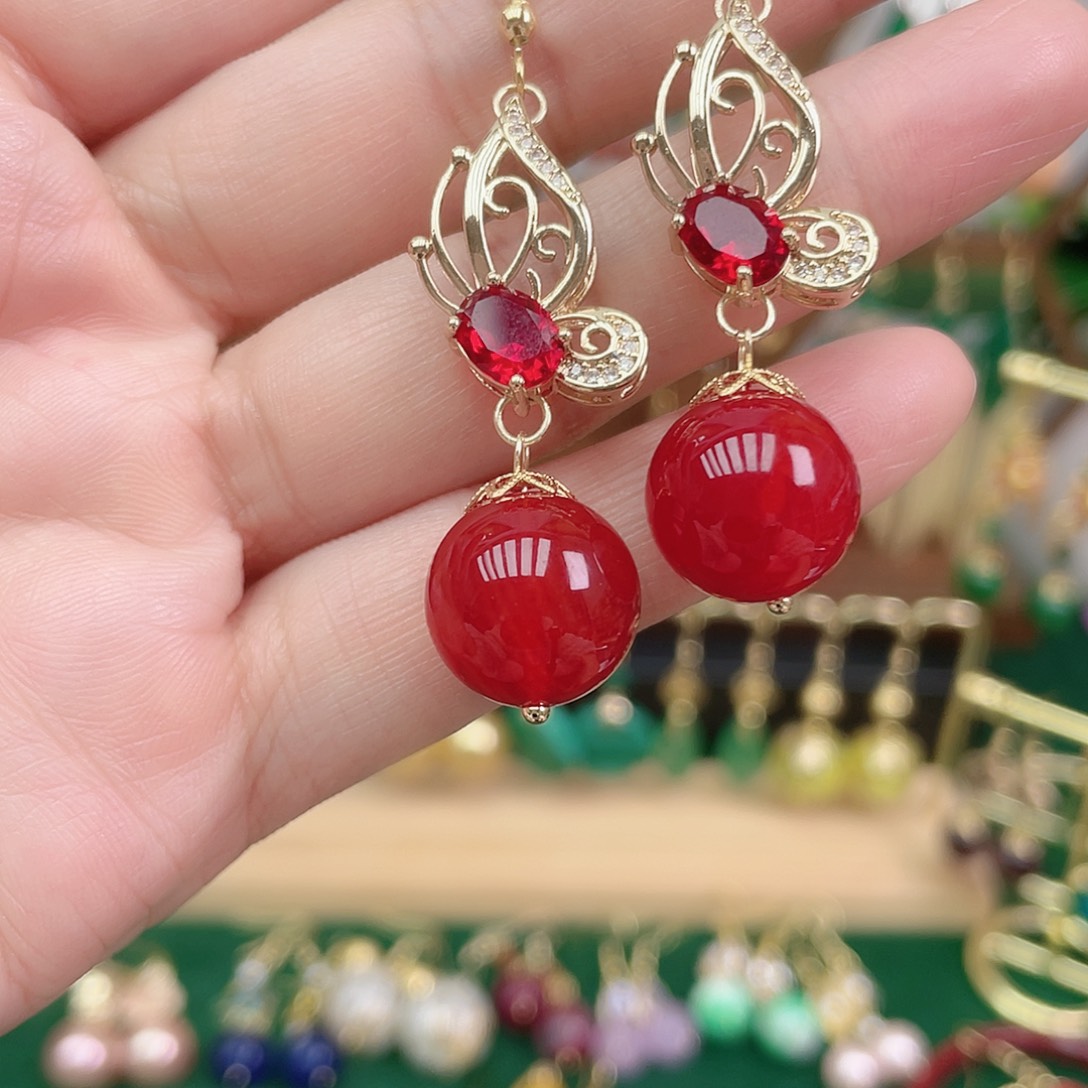 玛瑙/玉髓合金耳饰