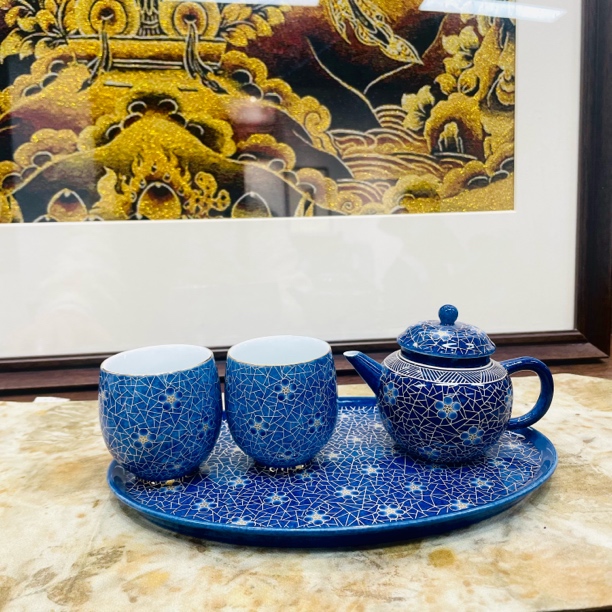 ZHZ037-蓝冰裂梅花套装一壶+二杯+茶盘（248）