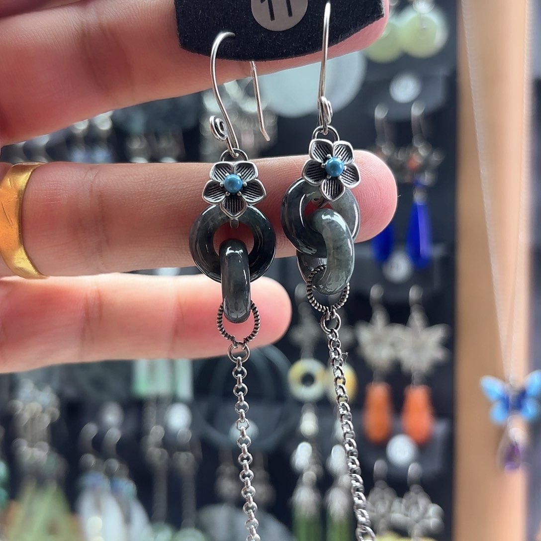 翡翠银S925镶嵌耳饰凤*祥