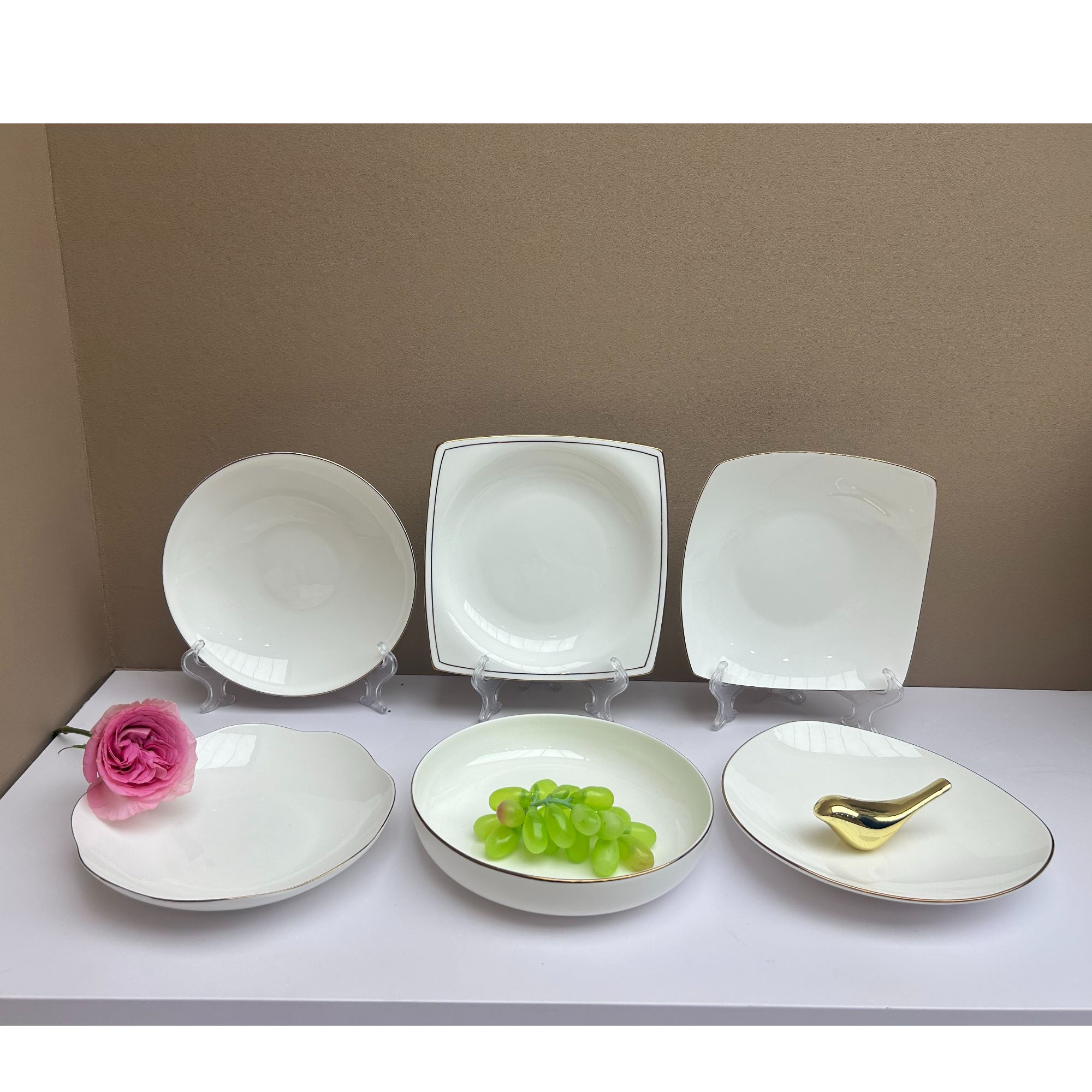 景德镇高温骨瓷【异形盘6-8个组合装】描金轻奢家用创意汤盘盘子