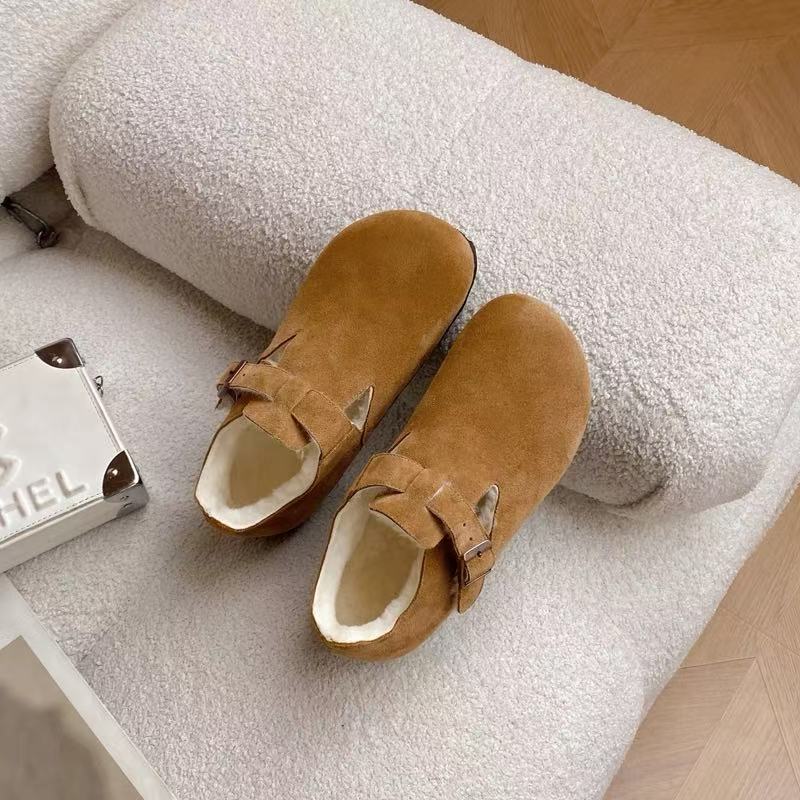 C7631  栗色毛里  时尚舒适低跟圆头2025新款休闲勃肯鞋女单鞋