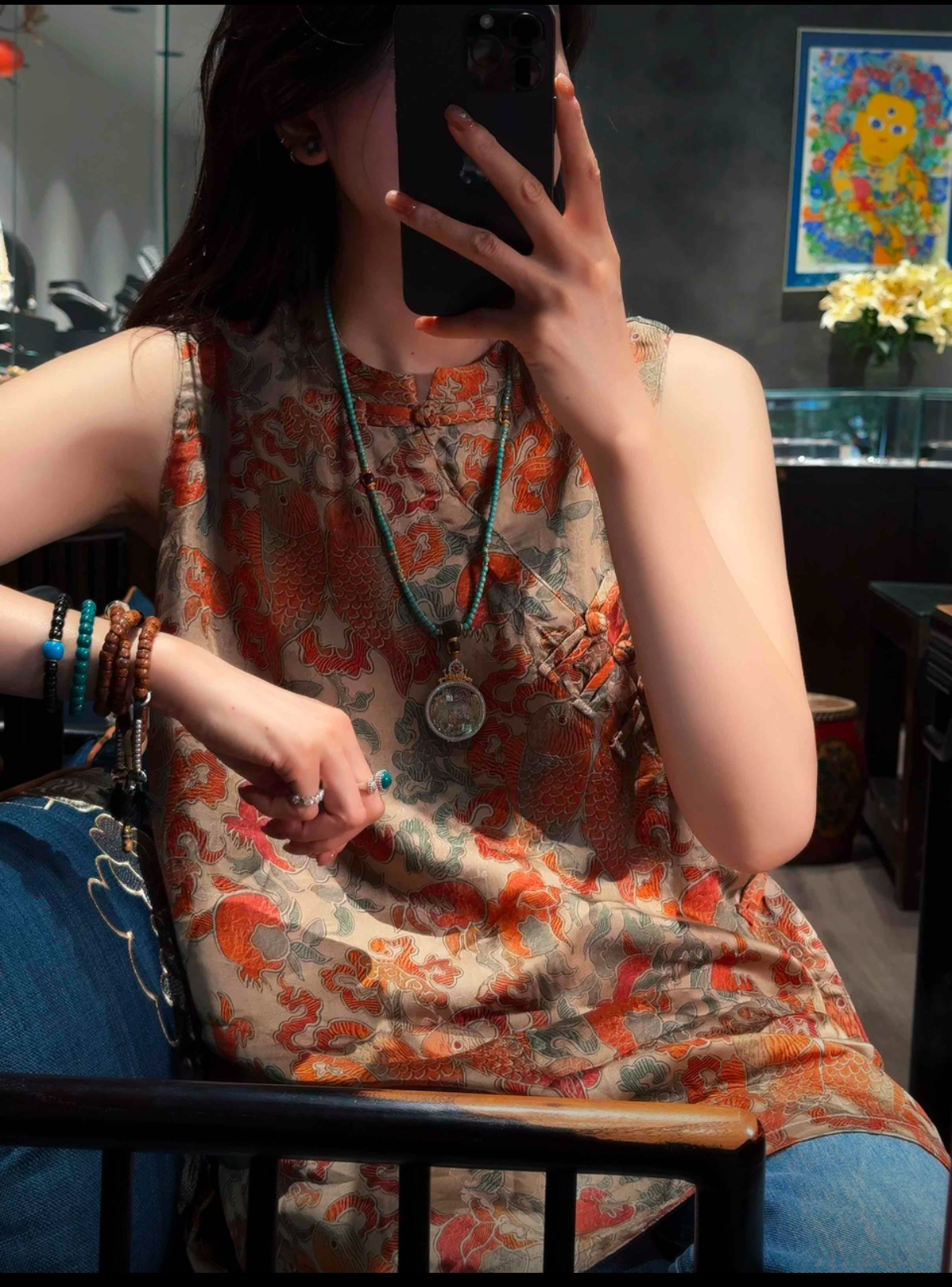 H夏季新款宽松国风新中式锦鲤呈祥无袖气质显瘦小上衣SS26244