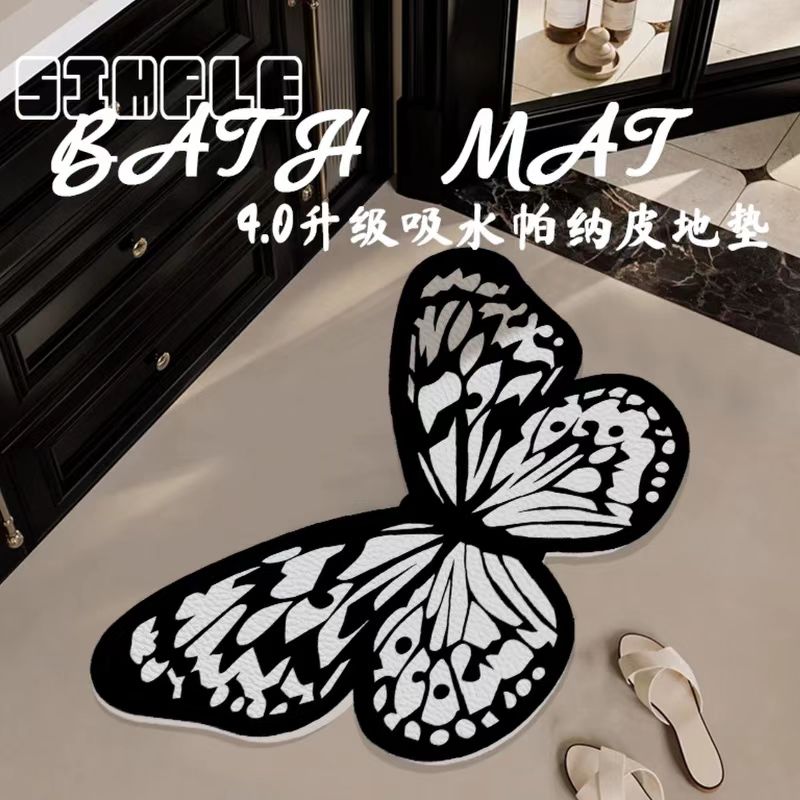 爆款ins风异形黑白蝴蝶吸水皮革轻奢高级家用设计餐桌垫厨房地垫
