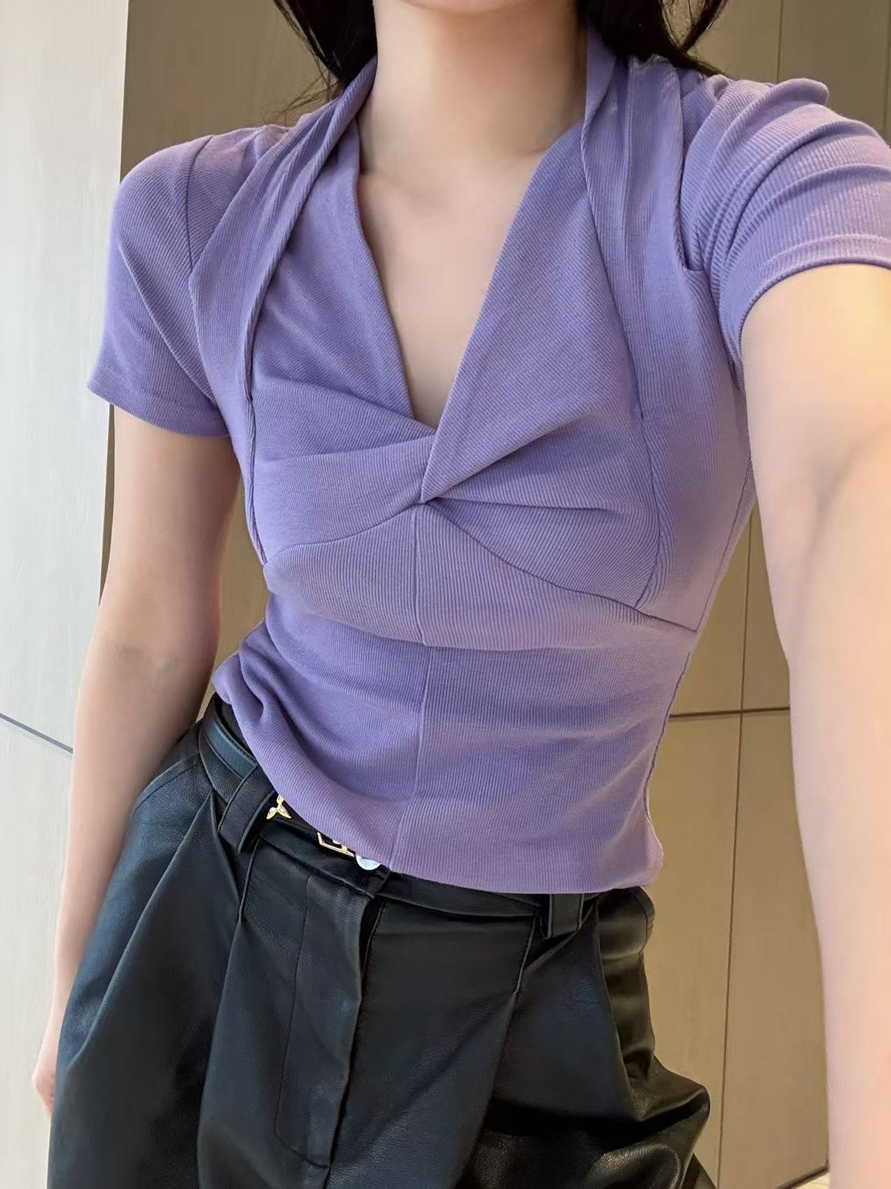Fit girl「扭结上衣」紫罗兰色特调 圈圈纱棉抗起球 优雅天花板