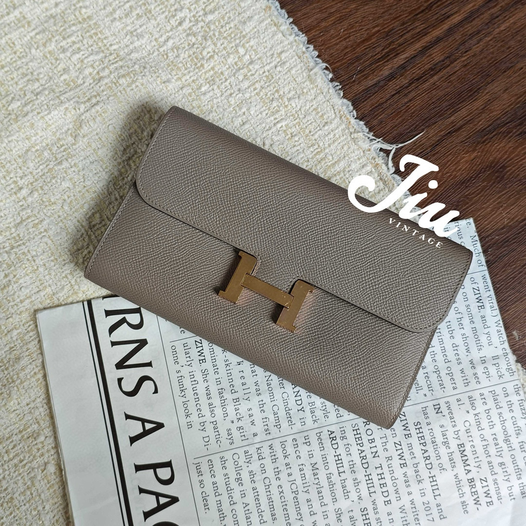99新 Hermes/爱马仕 康康钱包 银河灰金扣A刻TH39-0069