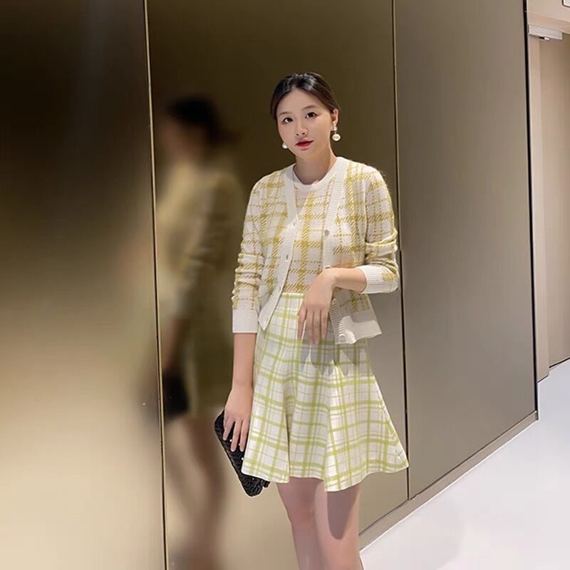 定织对格高腰鱼尾半身裙