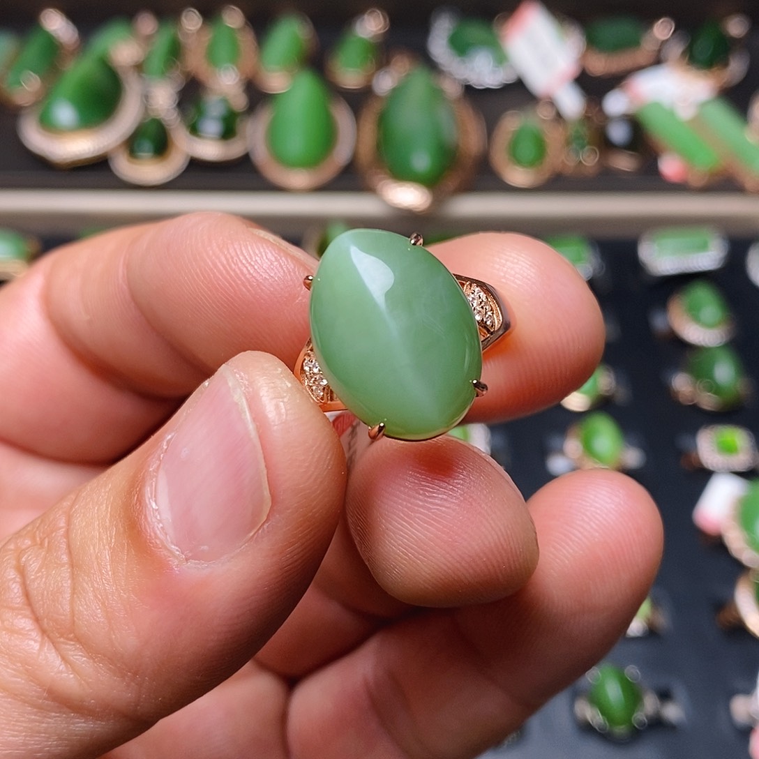 和田玉（碧玉）戒指银S925镶嵌