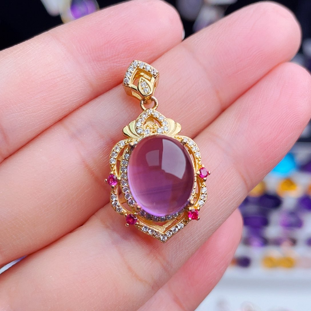 颈饰银S925镶嵌紫晶天然保真