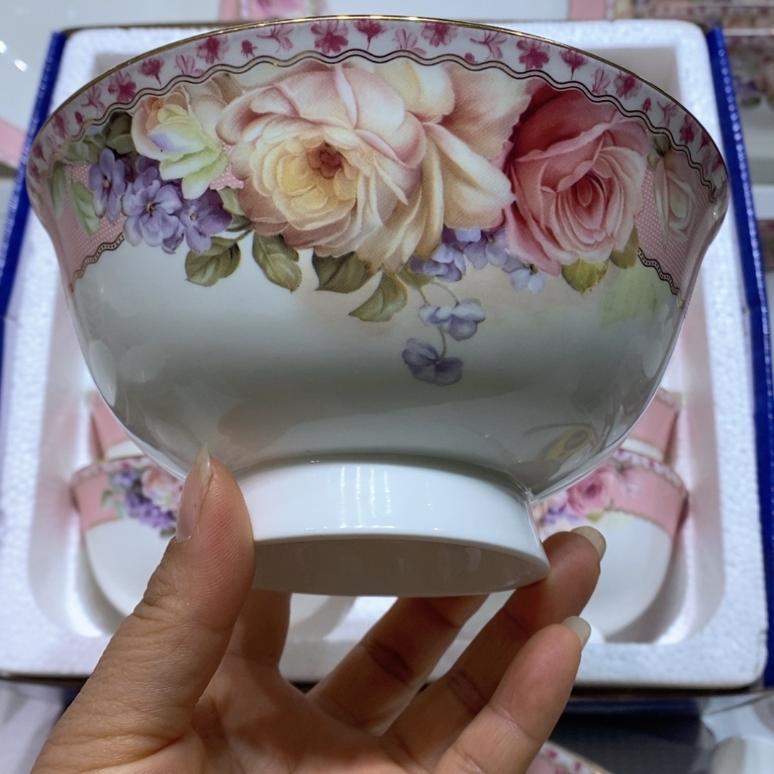 瓷倾城玫瑰6英寸面碗四个