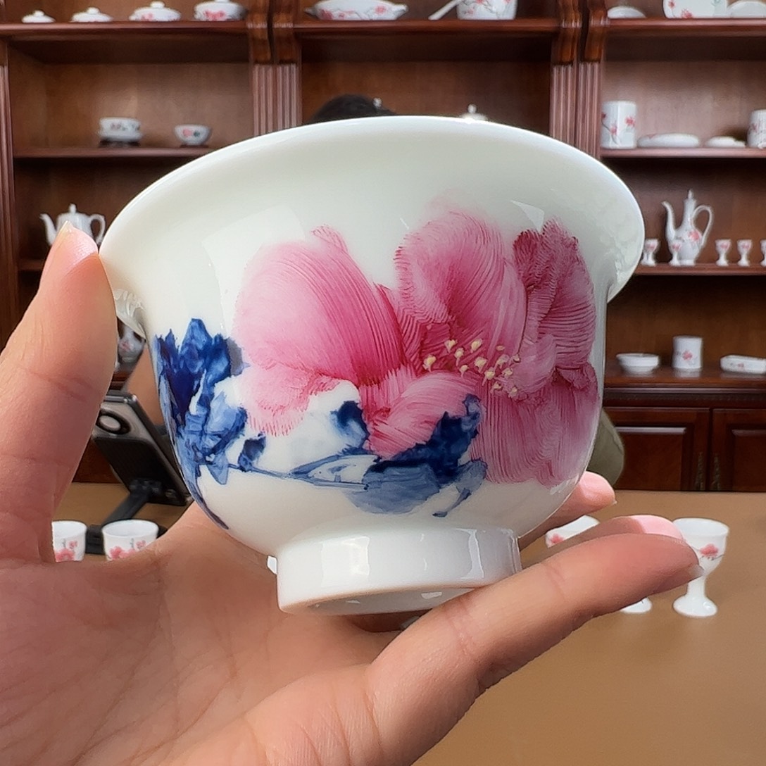 瓷柴窑 手指画压手杯（周大师作品）