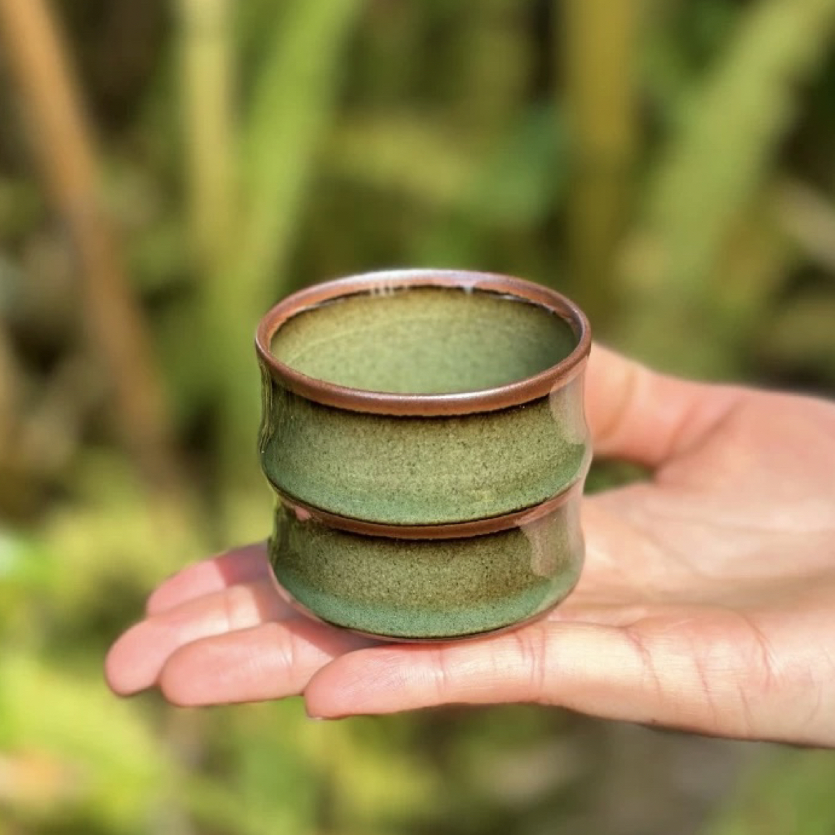 高端纯手工竹节杯主人杯茶叶末釉帝王绿建盏茶杯铁胎龙窑柴烧建盏