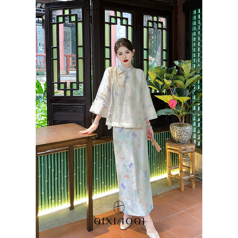 七小七Sicily【梦蝶】新中式国风印花开衫上衣+半身裙春款两件套