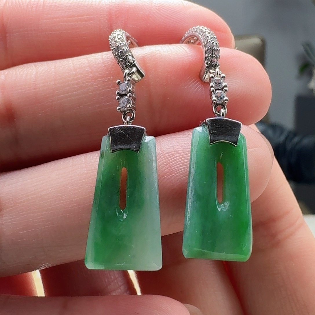 翡翠耳饰银S925镶嵌天然