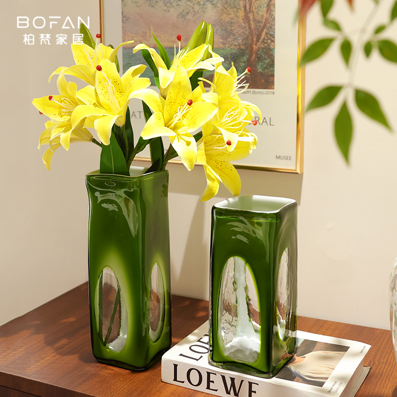 bofan/柏梵法式中古高级感复古简约橄榄绿客厅卧室样板房民宿花瓶