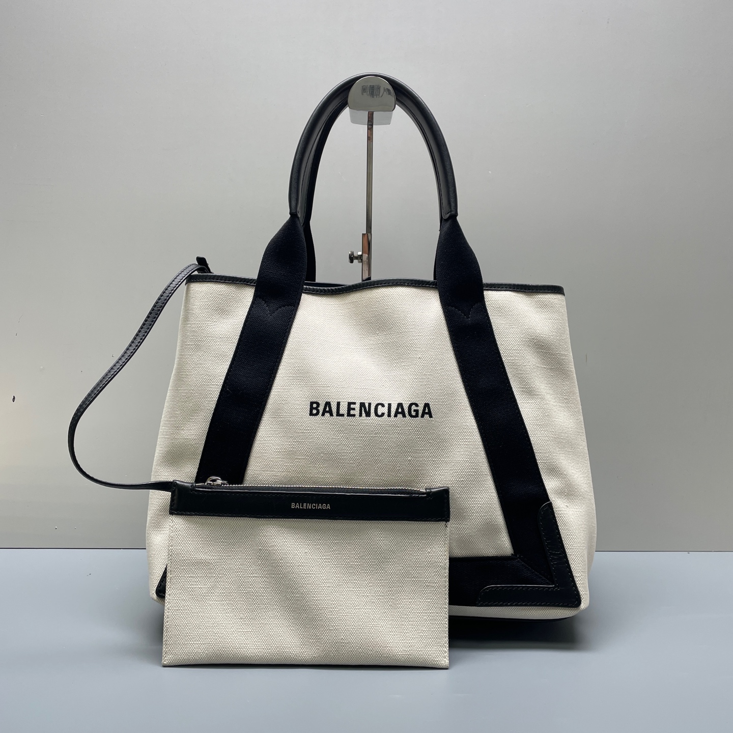 95新 Balenciaga/巴黎世家 优选/Navy黑白帆布子母沙滩包35×26×16