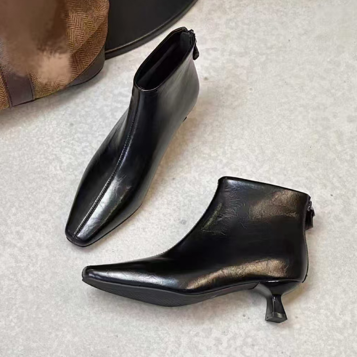 古尚女鞋98-1169冬款内增高加绒保暖显瘦百搭女式方头粗跟短靴