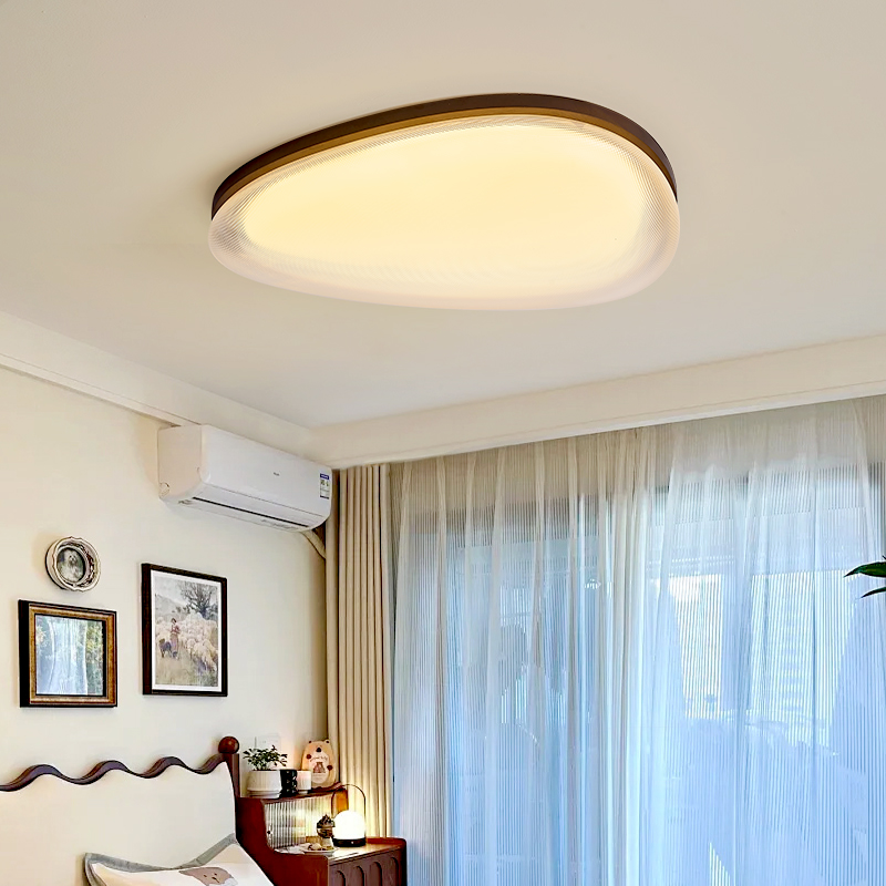 中古奶油风鹅卵石LED卧室吸顶灯全光谱护眼胡桃木色中式实木书房