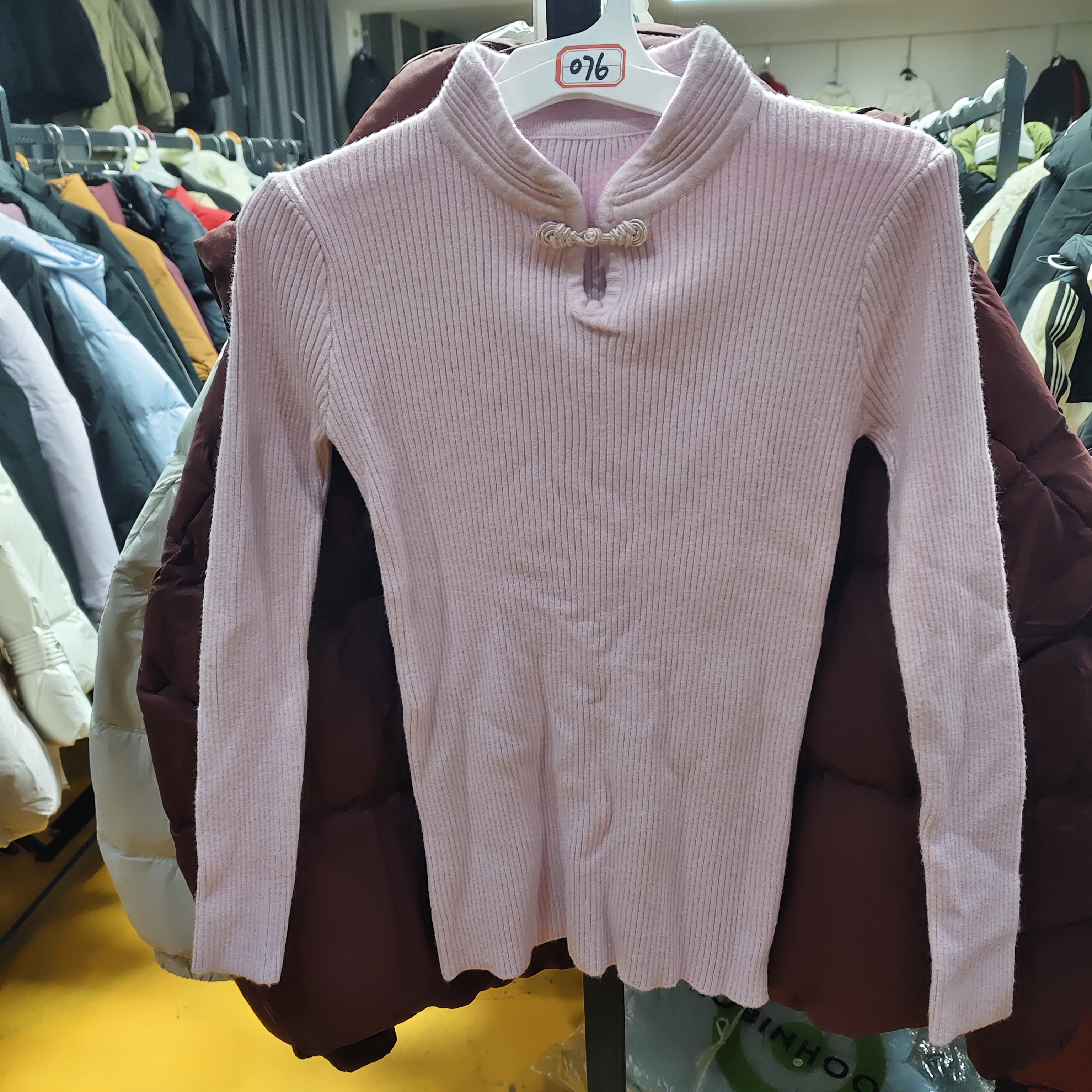 秋冬加绒加厚修身新中式半高领针织长袖打底衫女