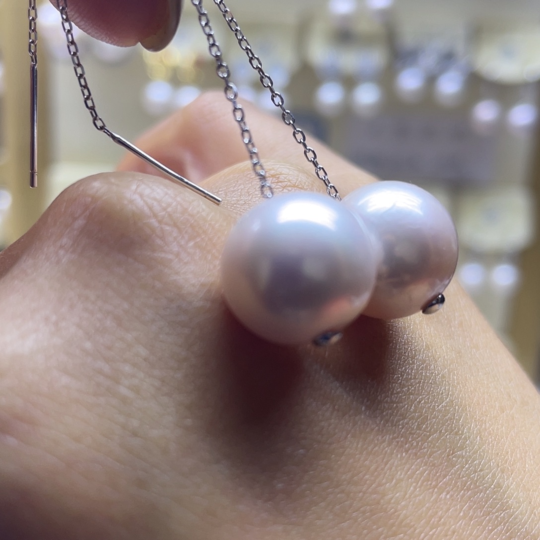 淡水珍珠银S925镶嵌耳饰