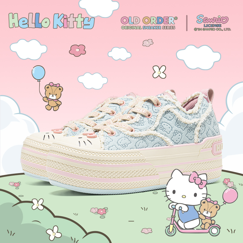 OLD ORDER【HELLOKITTY联名】百搭帆布鞋厚底情侣增高休闲松糕鞋