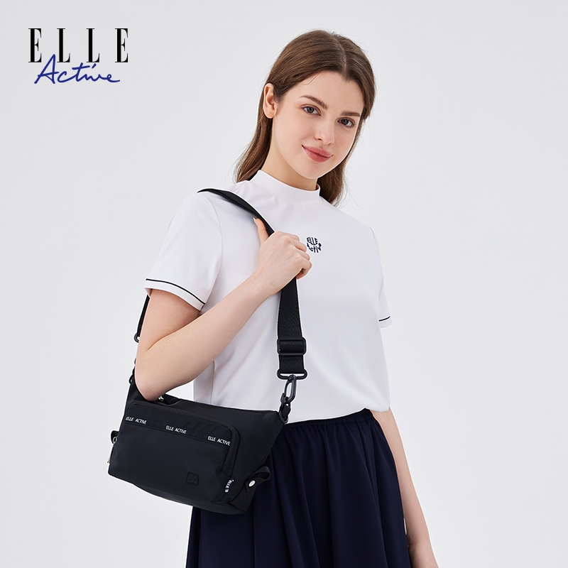 ELLE Active新款百搭潮流轻便运动女士单肩包编织斜挎包休闲包包