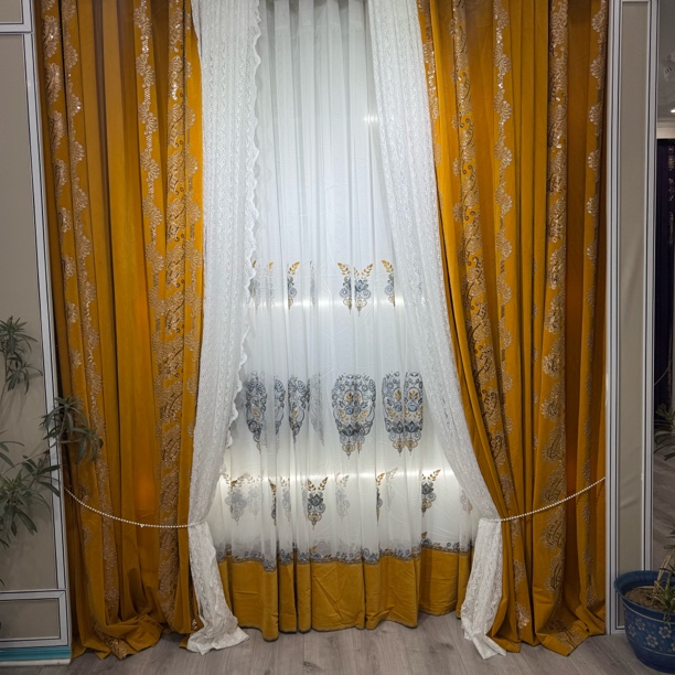 橘色卧室窗帘成品高档窗帘