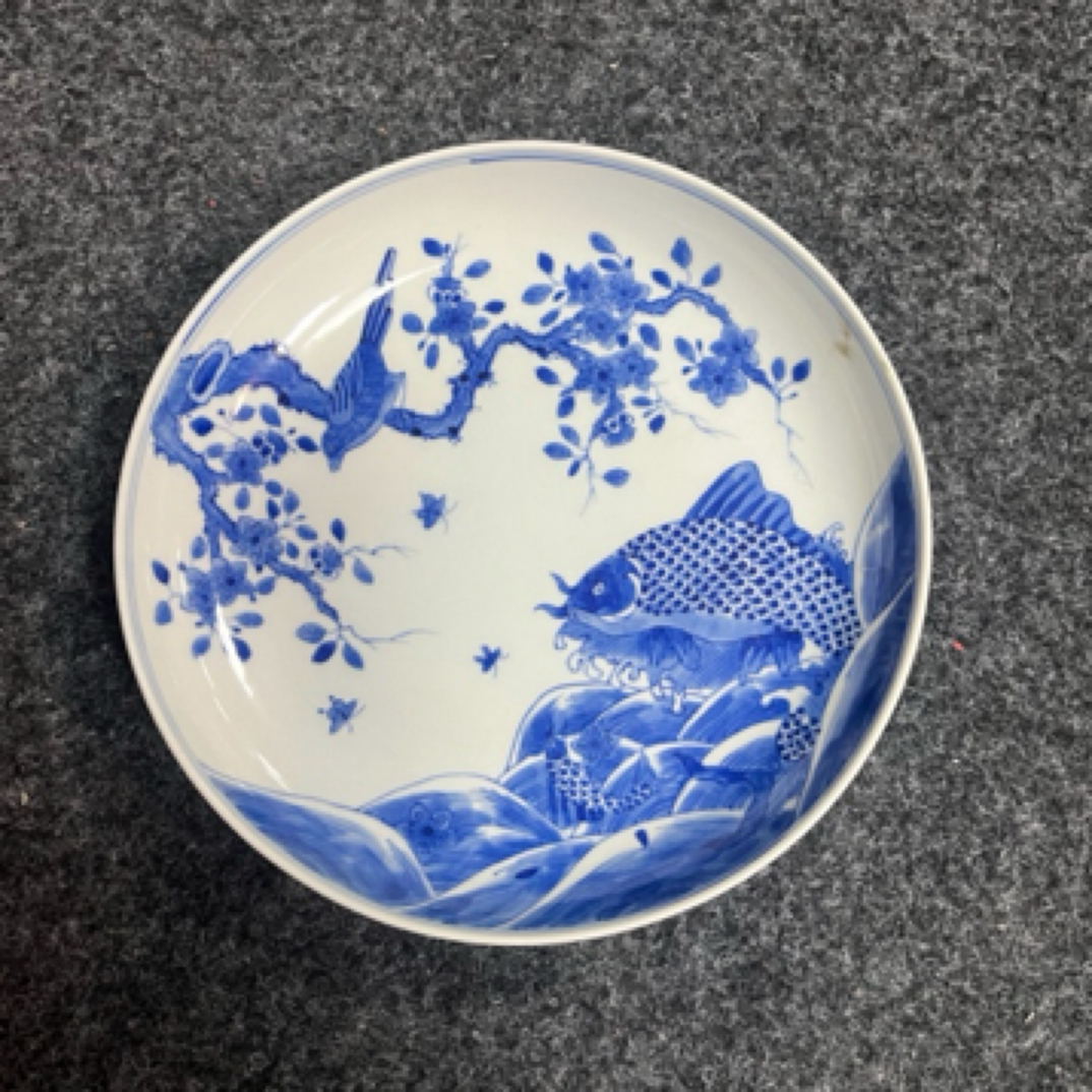 青花鱼跃龙门盘手工手绘2