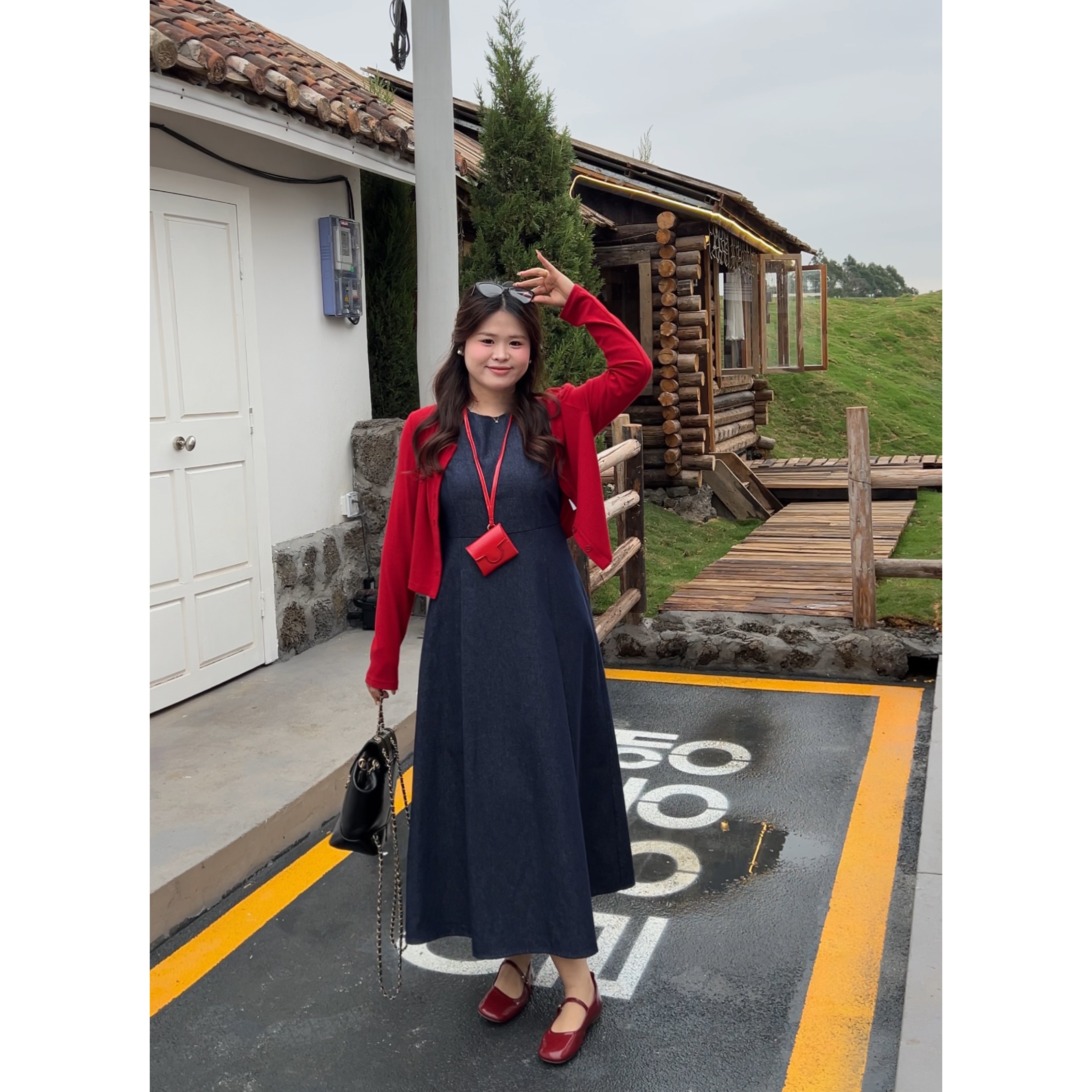 现货【许愿池少女】大头婷丫丫春夏连衣裙女显瘦遮肚子中长款牛仔裙