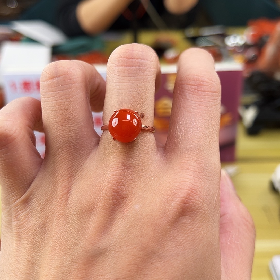 南红玛瑙银S925镶嵌买南红戒指