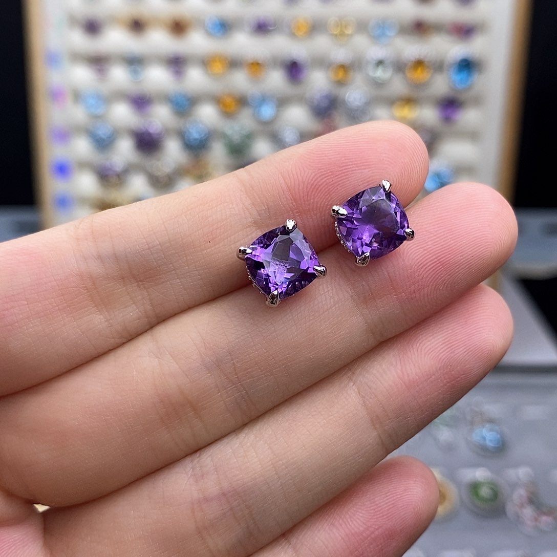 银S925镶嵌耳饰紫晶（不含证书）