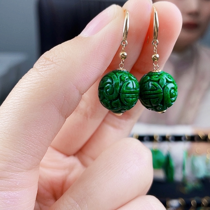 翡翠耳饰18K金镶嵌饰品