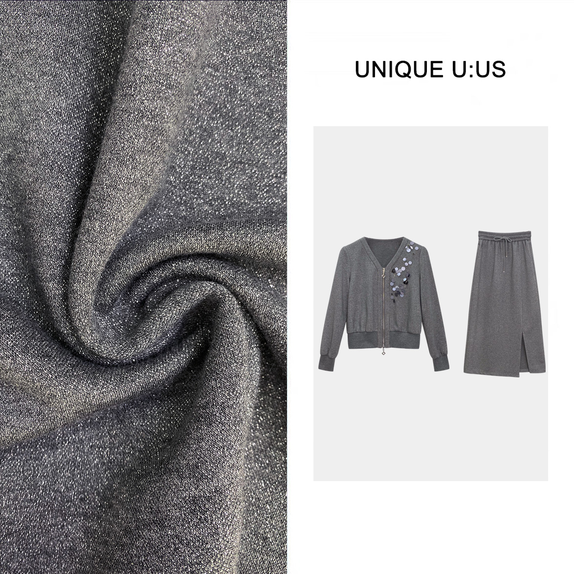 【林雪雪】摩登时代新款气质高级遮肉百搭显瘦高级灰套装255680