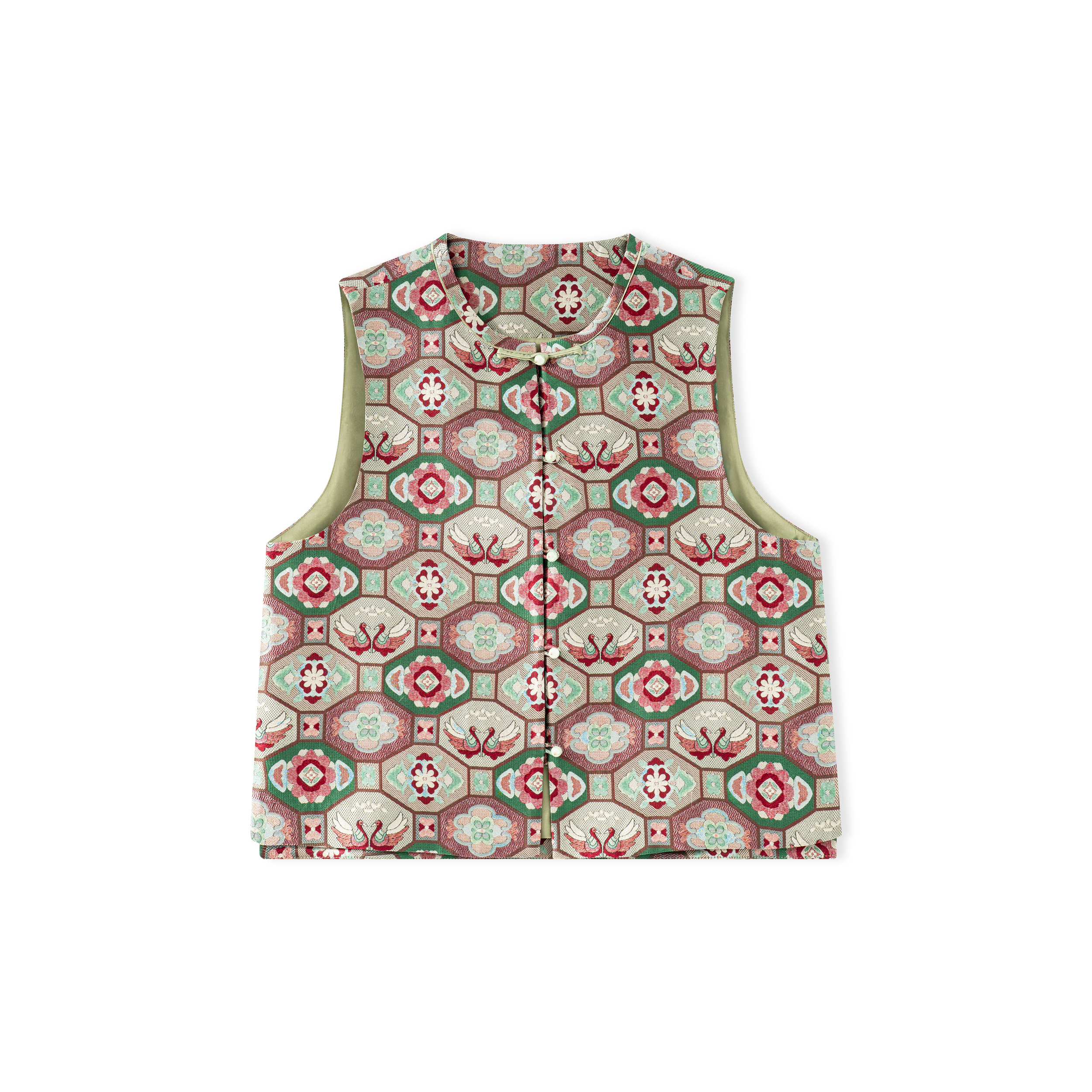 名家·对雁-新中式桑蚕丝纳纱锦文艺提花国风马甲BZ25259