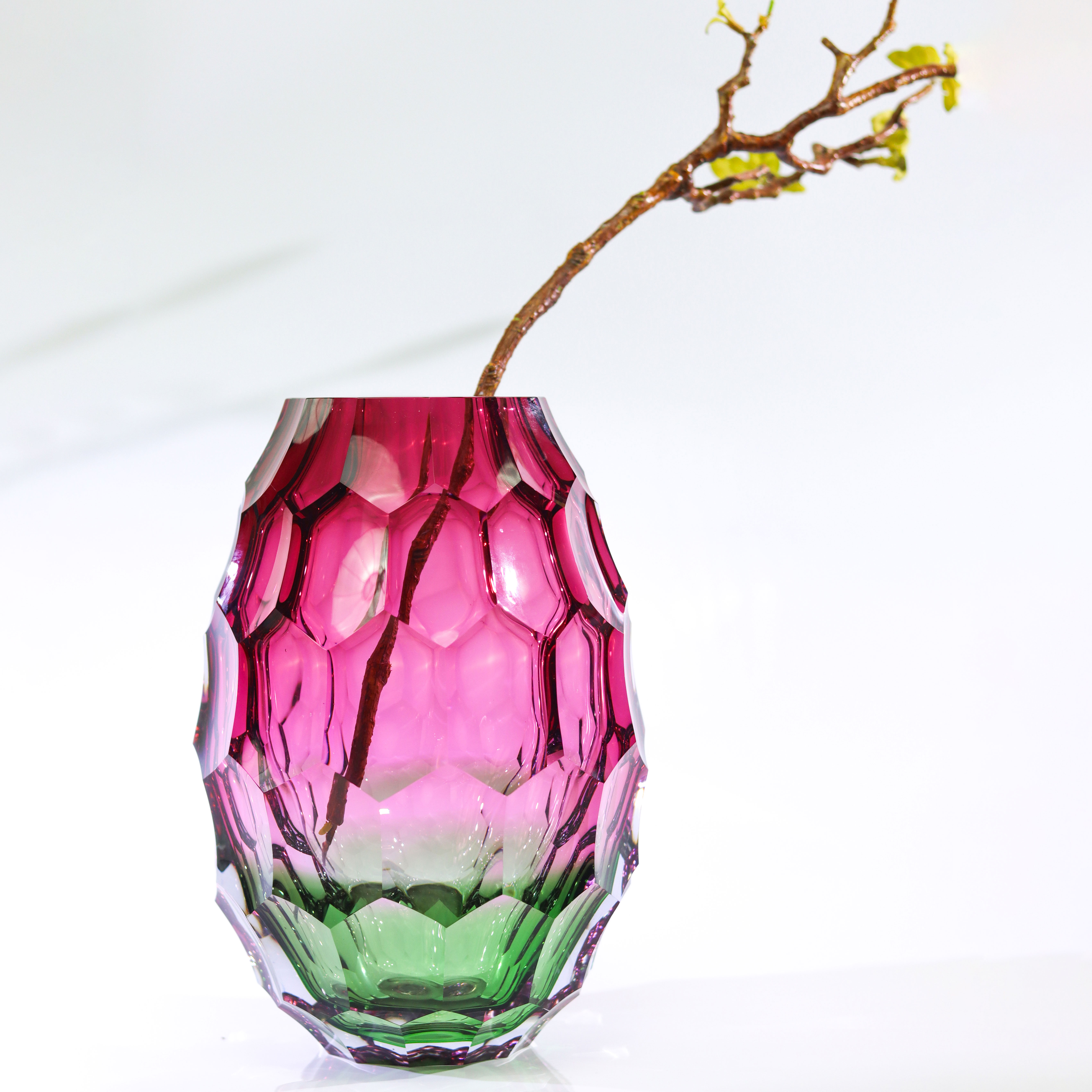 晶莹琉璃【金红祖母绿Caorle系列】意式插花高档水晶琉璃摆件花瓶