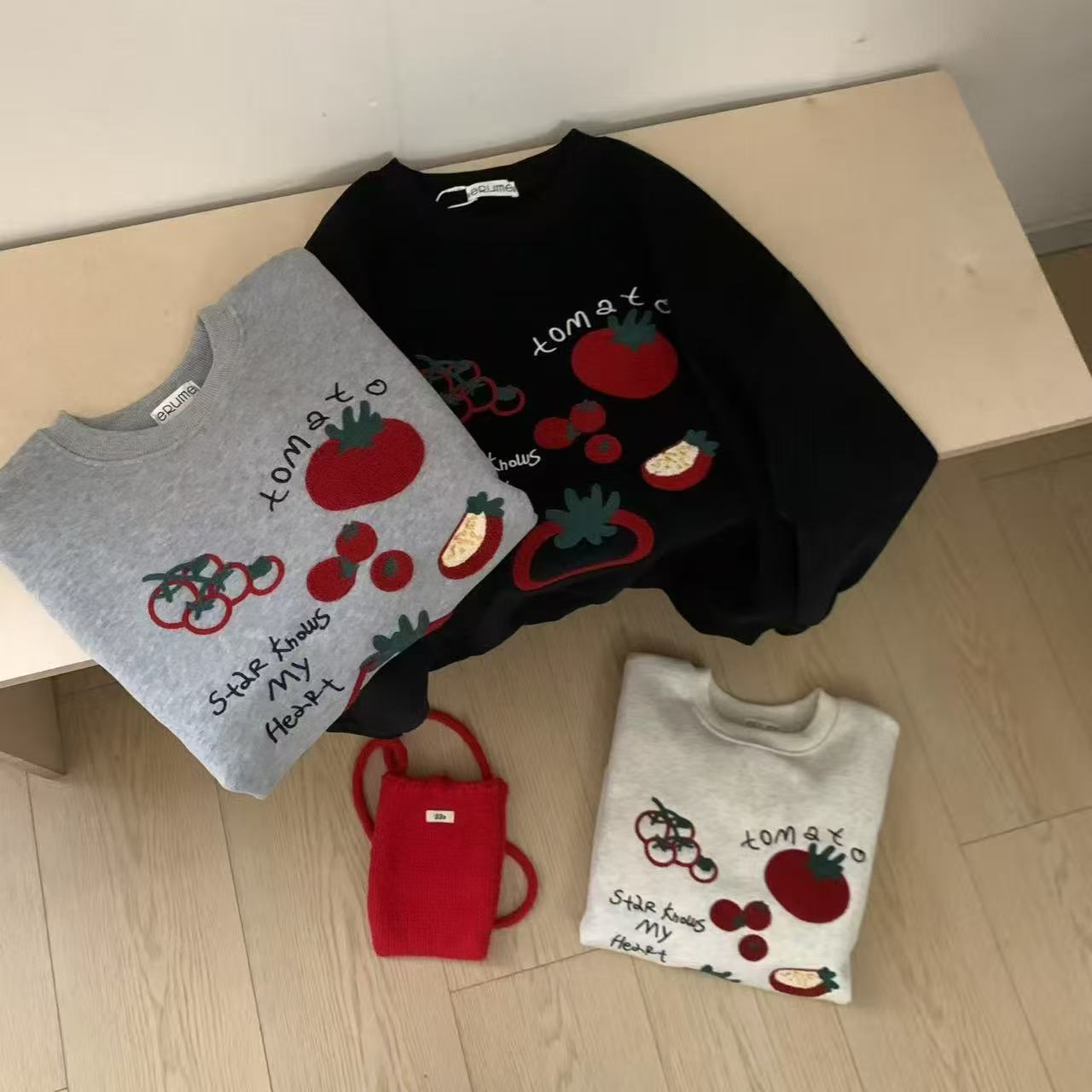 定制款#9829#毛巾绣番茄加绒卫衣 X