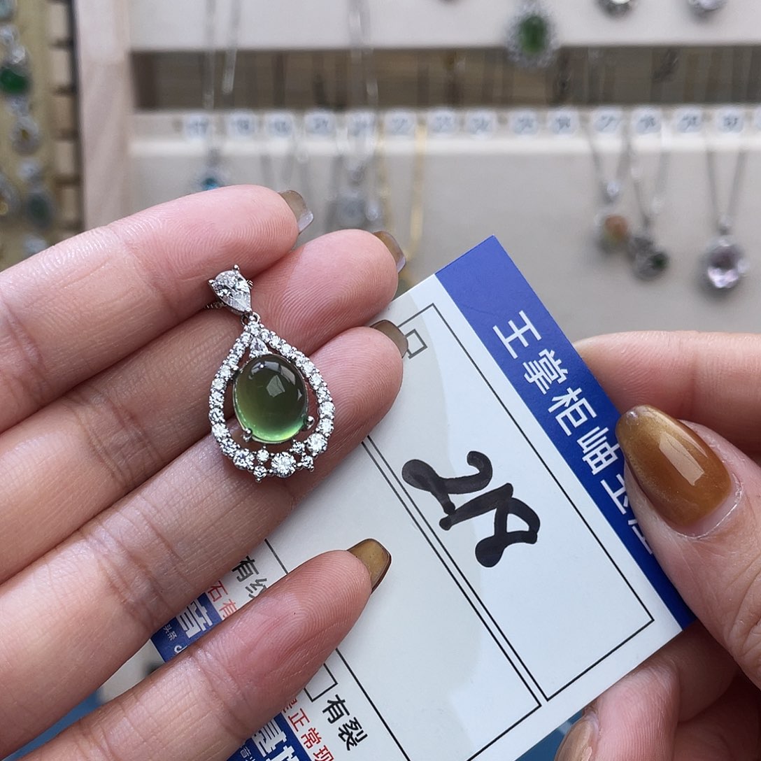 岫玉银S925镶嵌吊坠吊坠