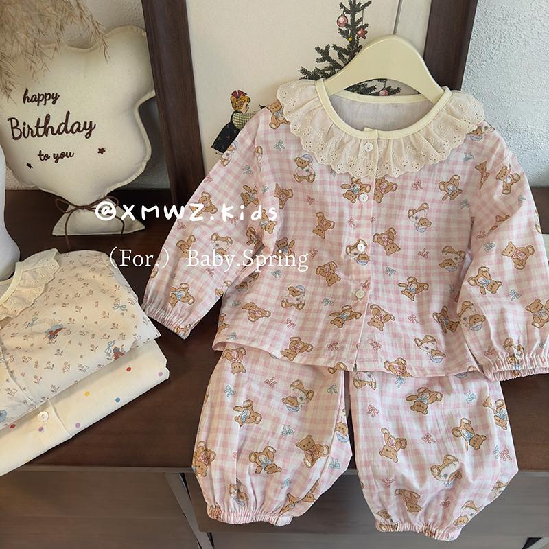 W女童2025春夏新款儿童家居服卡通全棉睡衣睡裤女宝宝两件套