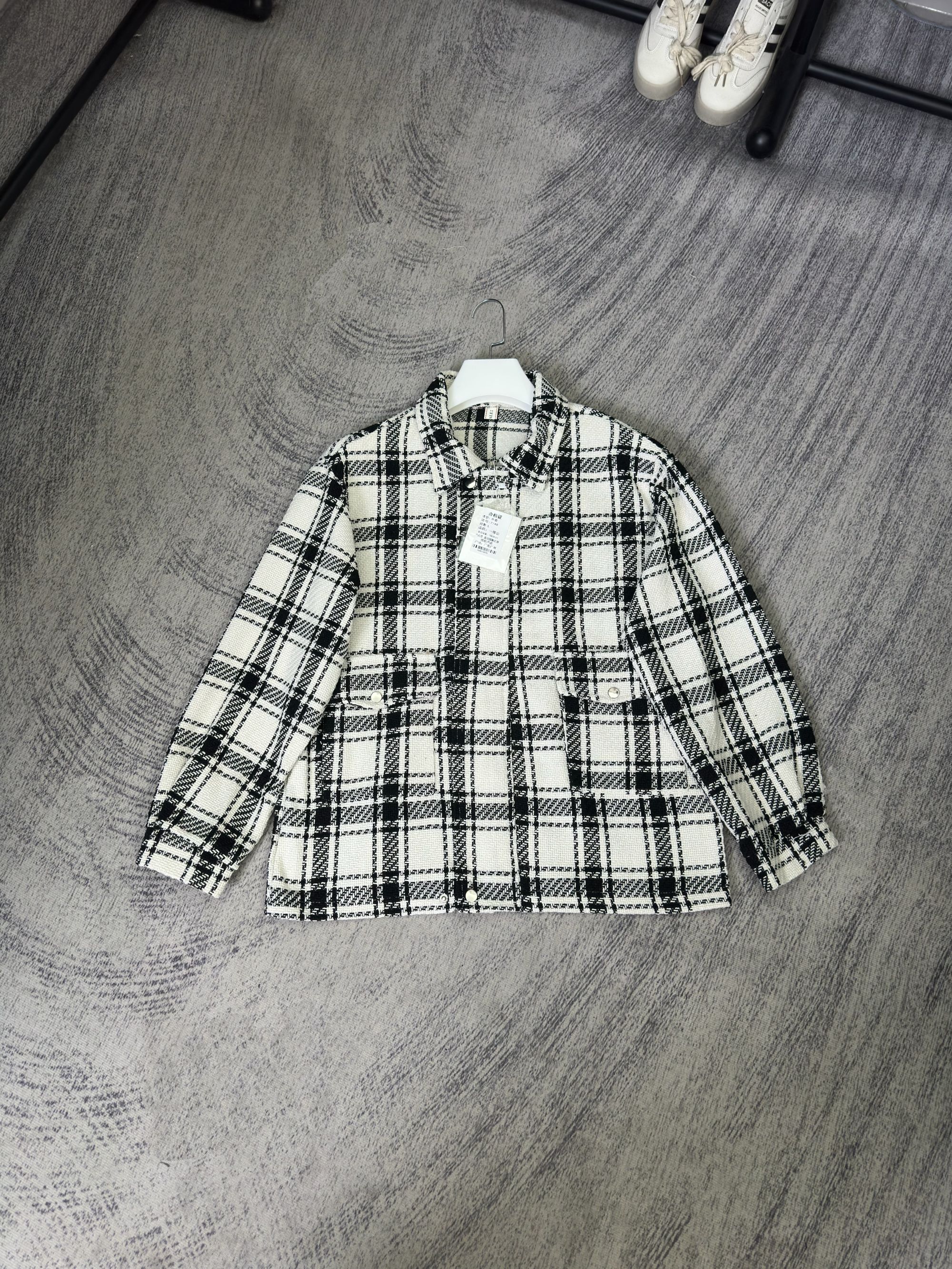 7740-BY春秋港风格子毛呢外套男女ins韩版潮流宽松小香风夹克