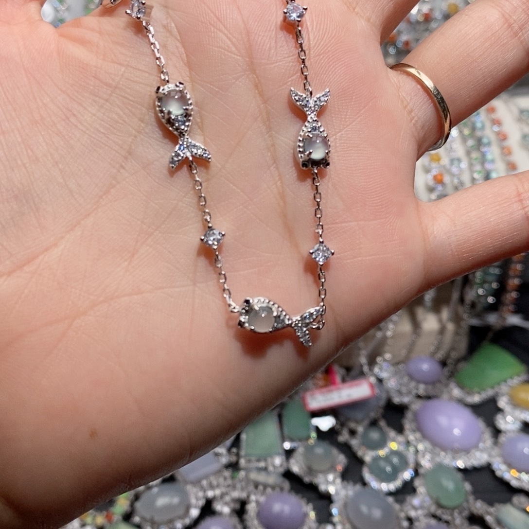 银S925镶嵌翡翠手链c c c