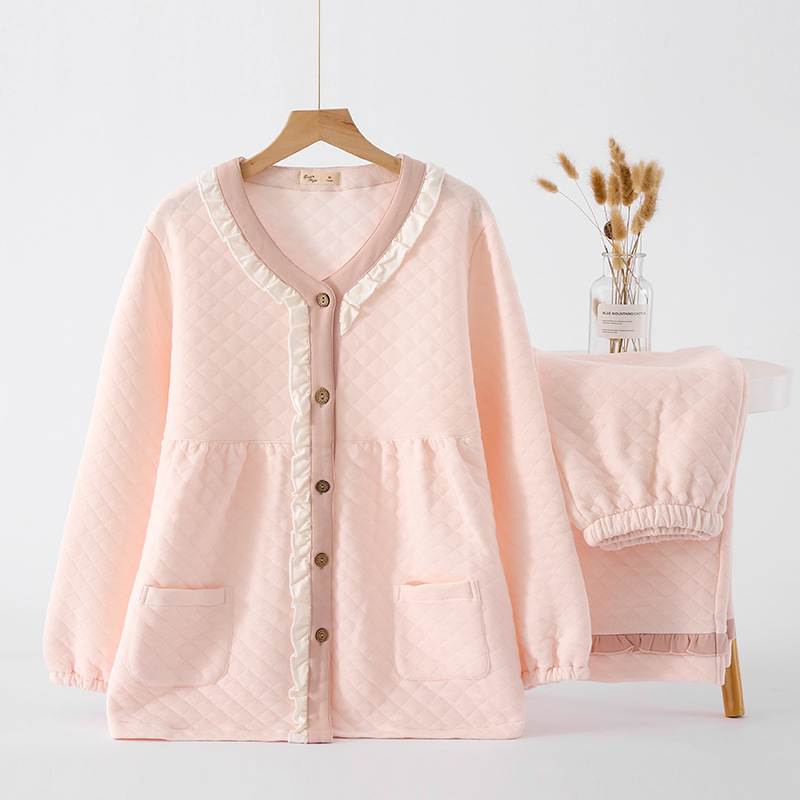 全新空气棉纯棉大码舒适睡衣女全棉拼接花边女士家居服可外穿