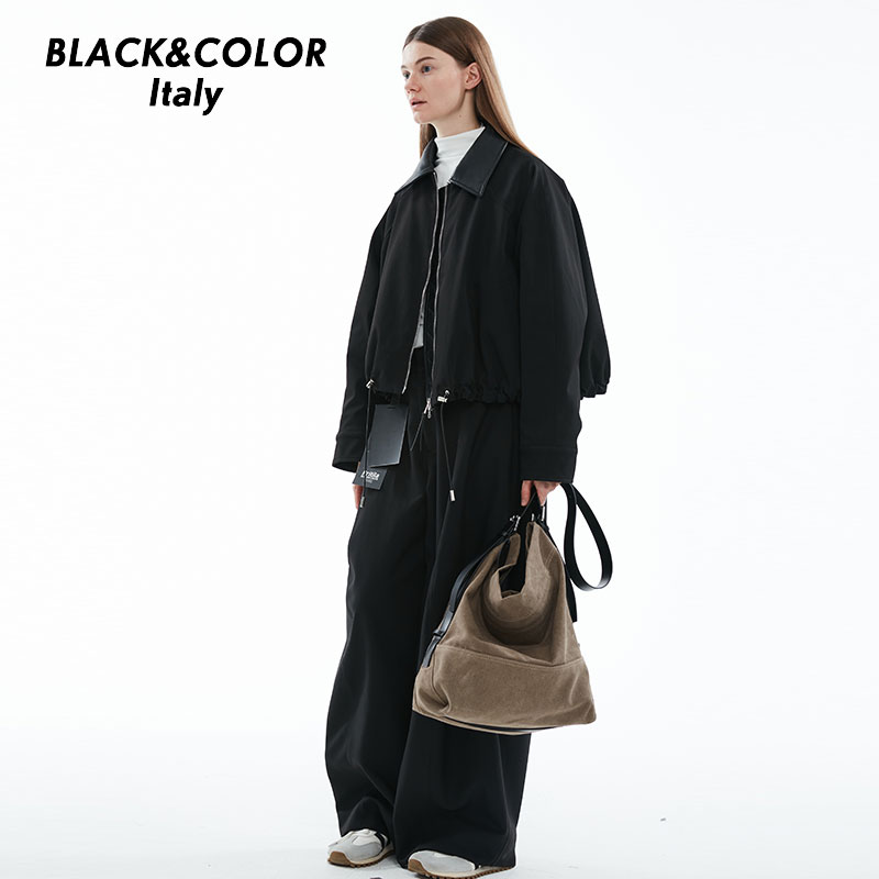 Black&color黑色短款羽绒服女轻薄款美式小香风95白鹅绒夹克外套