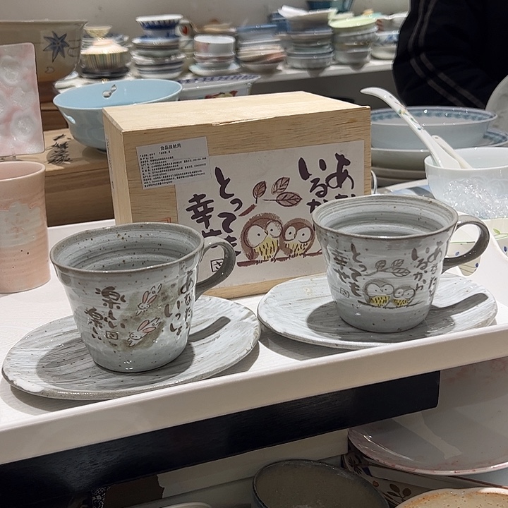 @***常瓷猫头鹰兔子马克杯加托盘一对