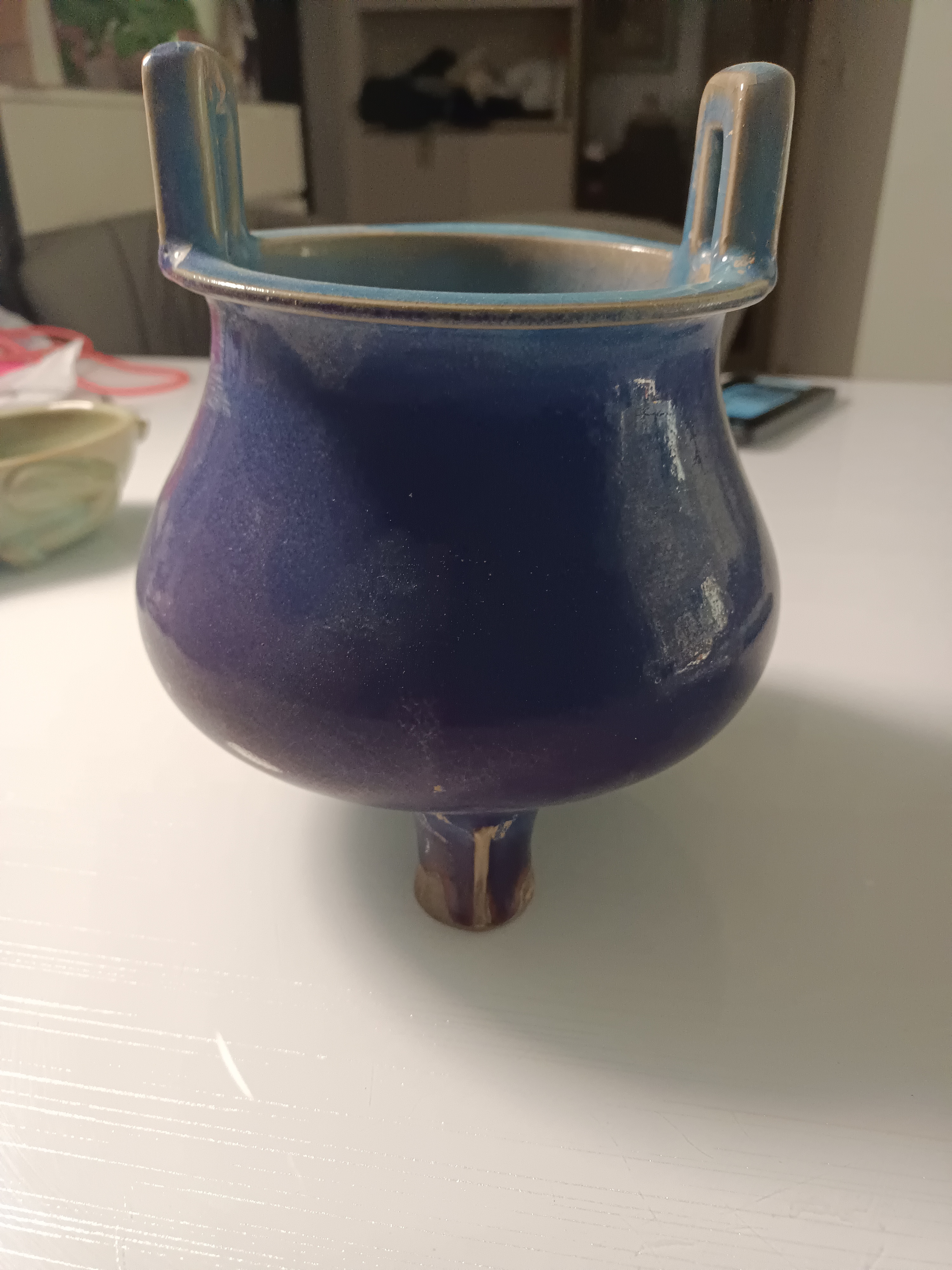 钧瓷炉复古精美蓝釉蓝色陶瓷，老窑瓷器的，