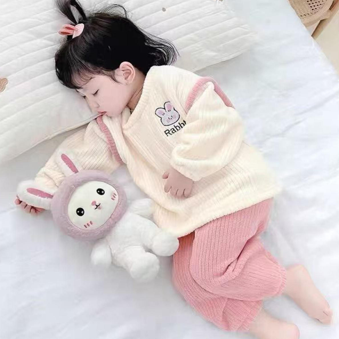 休闲风居家卡通风家居服套装加绒冬装女童卡通