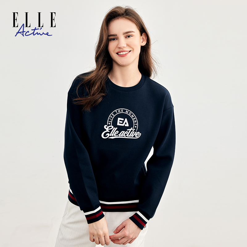 ELLE Active【珠地棉亲肤卫衣】秋圆领女保暖休闲显瘦套头潮流印花