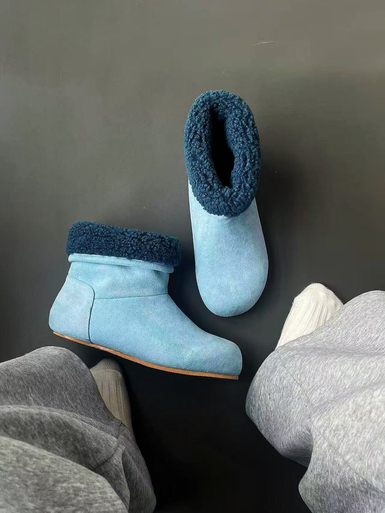 秋冬款烟筒靴加厚切尔西靴潮套脚雪地靴男女休闲加绒保暖短筒棉鞋