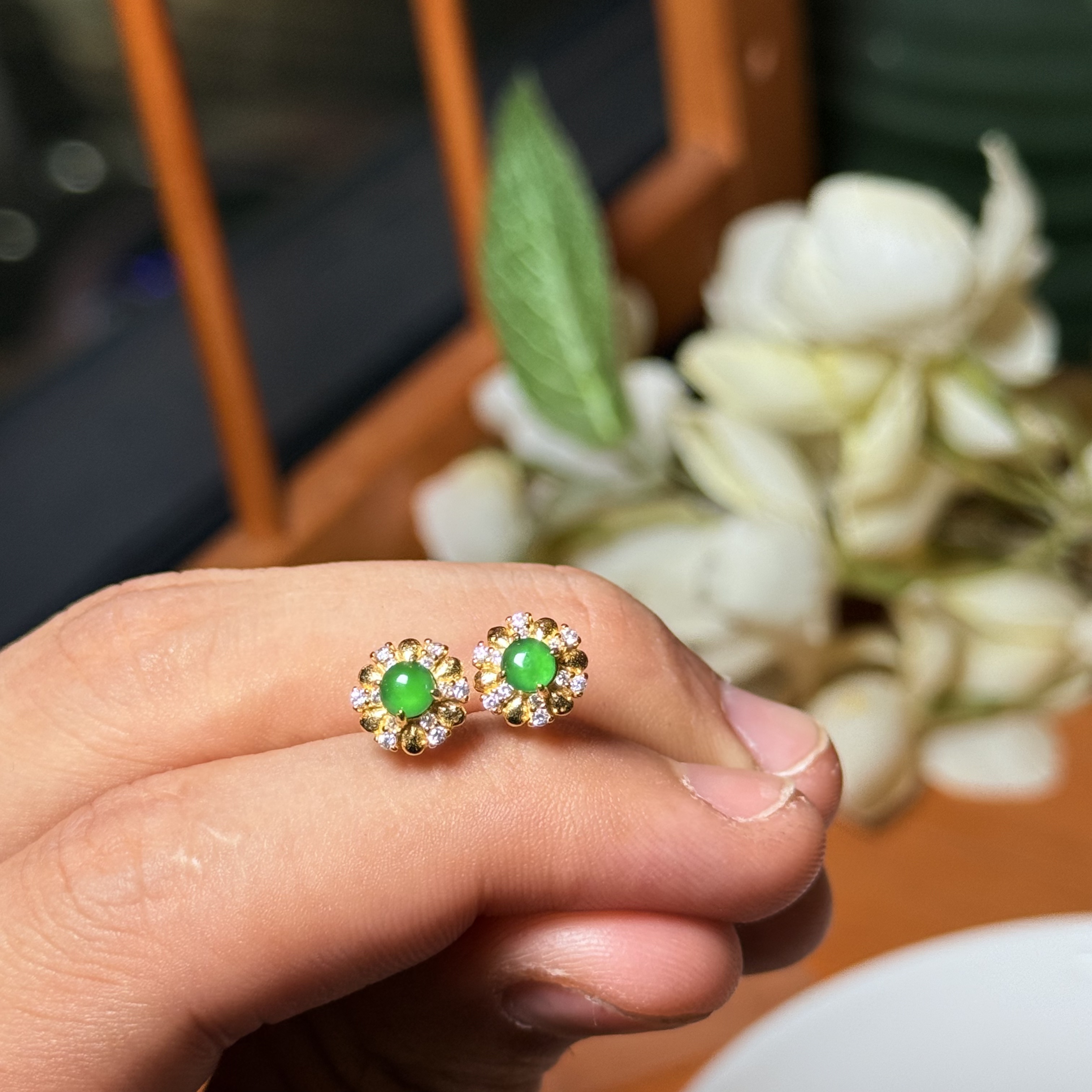 【珠宝厂长】翡翠s925银镶耳钉约4mm