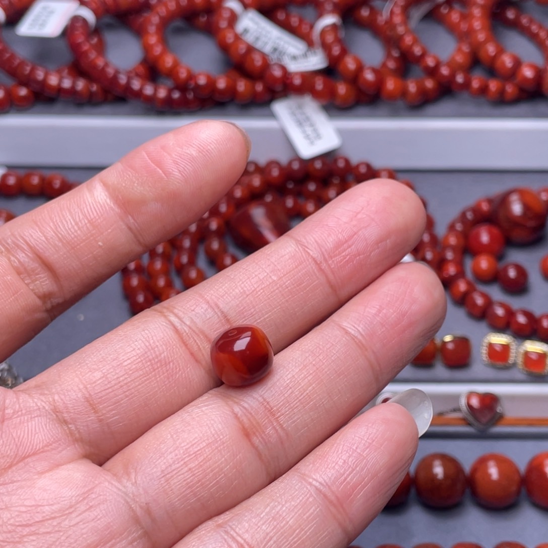 金***弟南红玛瑙未镶嵌配珠10.5mm瓦西火焰纹老型单珠