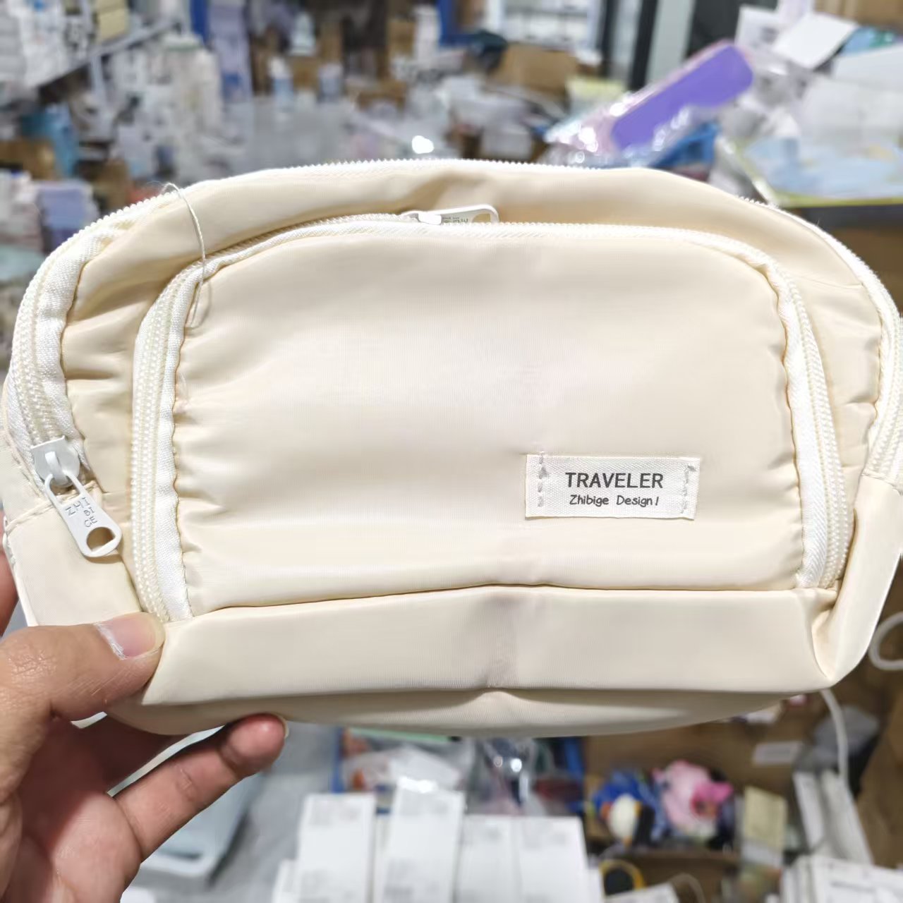 执笔阁-亲肤手感 米白色3层大容量笔袋