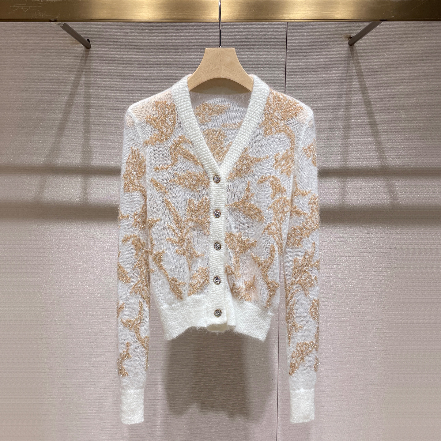 v领针织衫2025秋新款重工高级感金银丝提花毛衣开衫百搭显瘦上衣